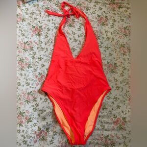 Aerie Orange One Piece Swimsuit with Halter Neckline